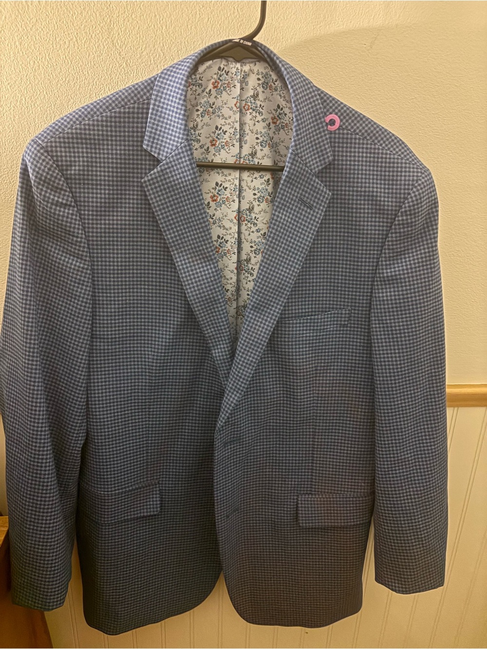 Crown & Ivy Blue White Gingham Blazer Floral Lining